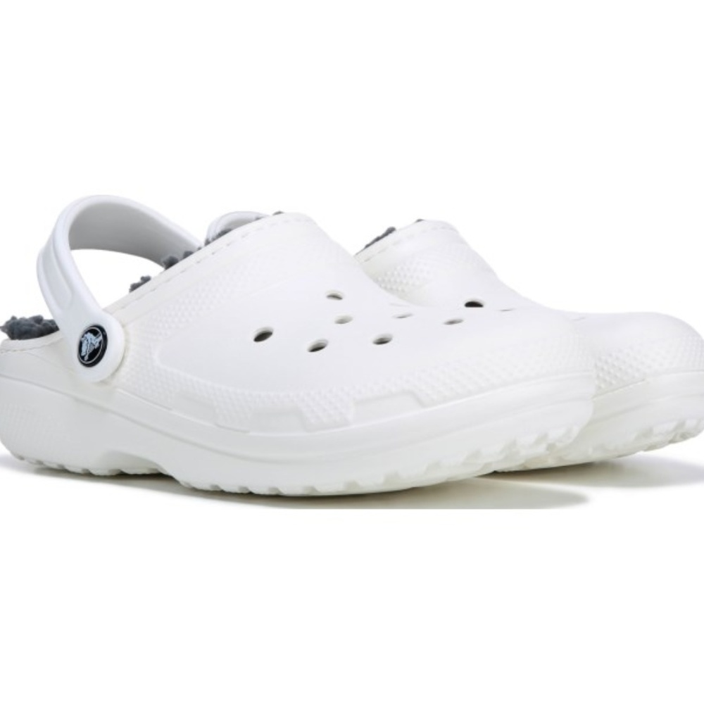 White Fuzzy Lined Crocs